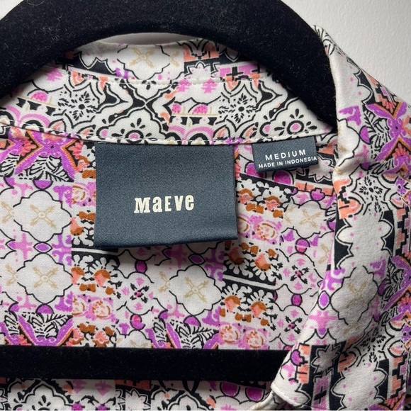Maeve Anthropologie women's white pink paisley long sleeve button down shirt M - Picture 3 of 7